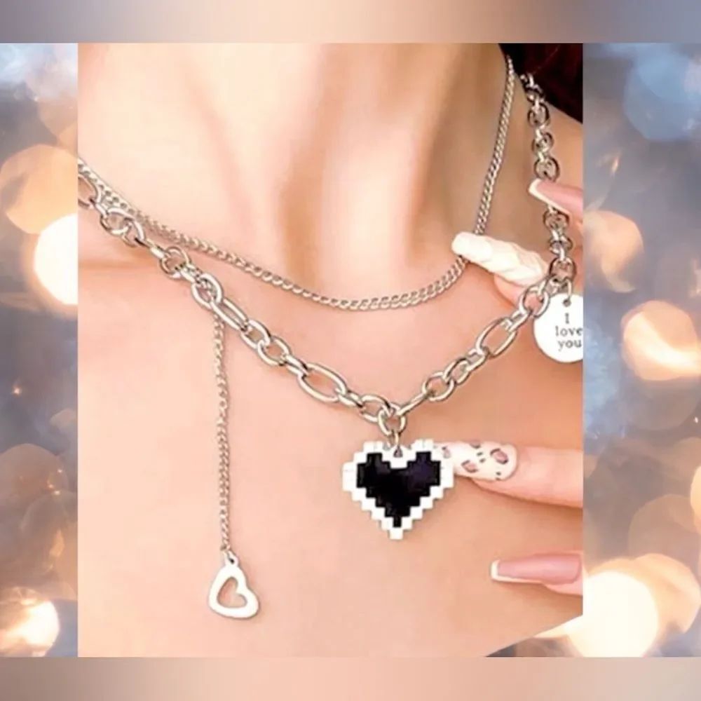 I Love You l Black Heart 🖤 Rhinestone l Necklace l New